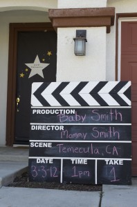 Cute Star is Born Hollywood Baby Shower Clapboard idea for the front of the house.