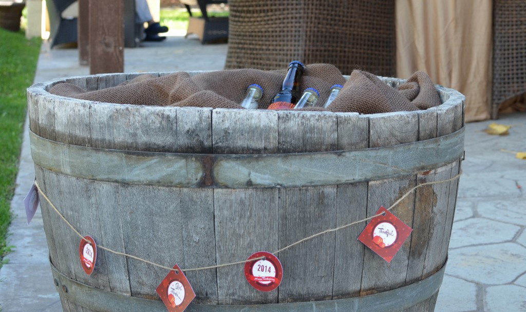 Give Thanks - Confetti around wine barrel 