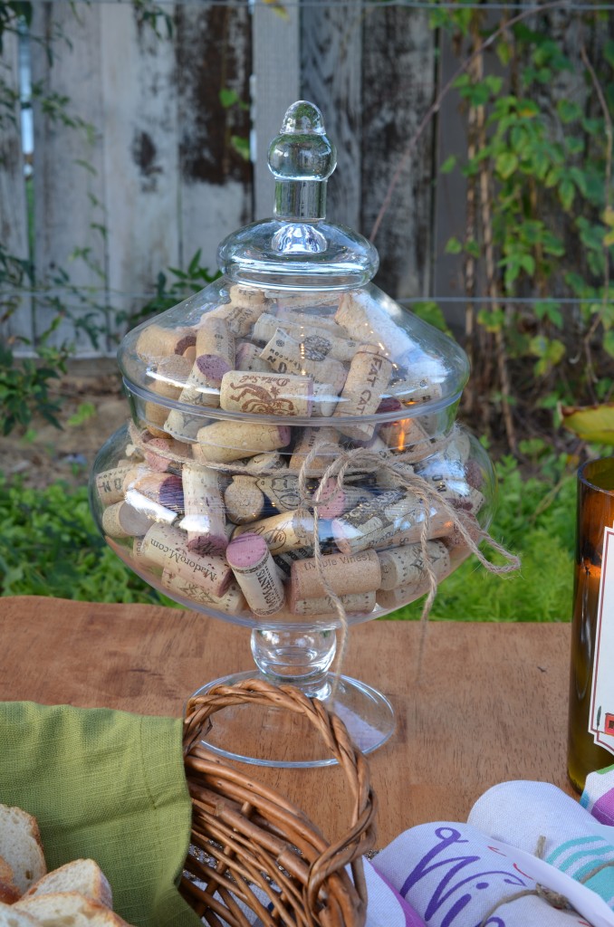 wine and cheese party centerpiece of corks