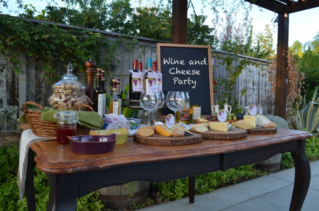 wine and cheese party full table