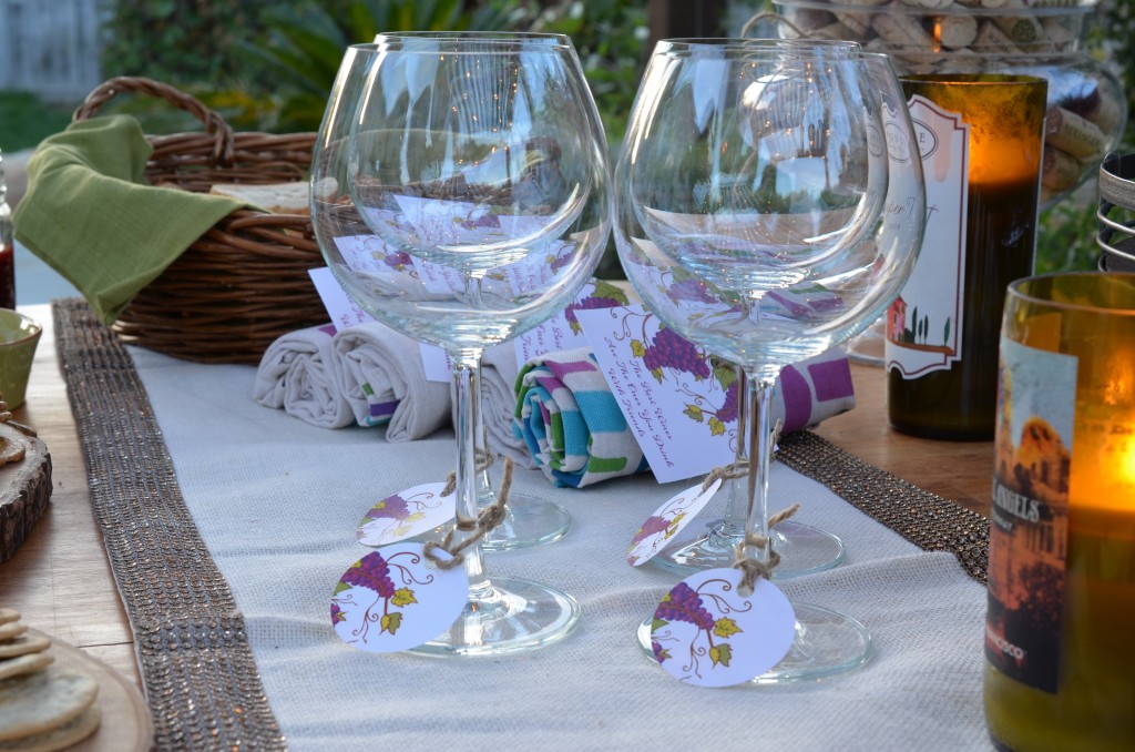 wine and cheese party table confetti around stem