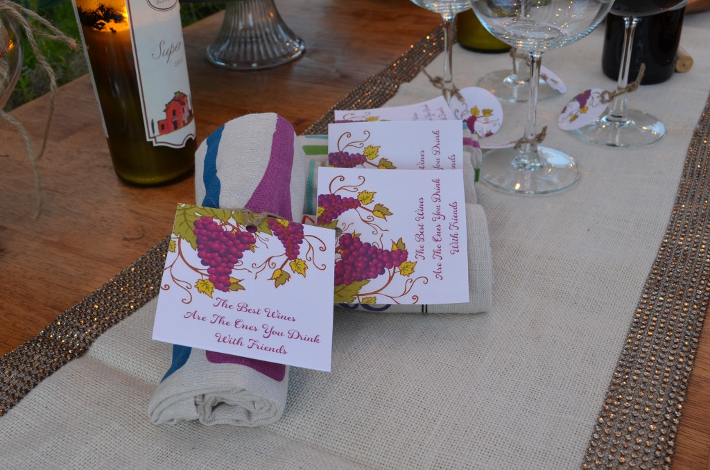 wine and cheese party upclose of tag for wine towels