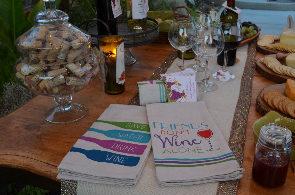 wine and cheese party uplcose of towels from home goods