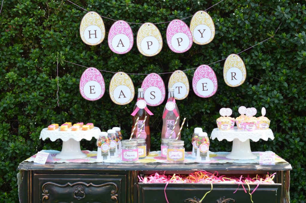 easter party table display with banner