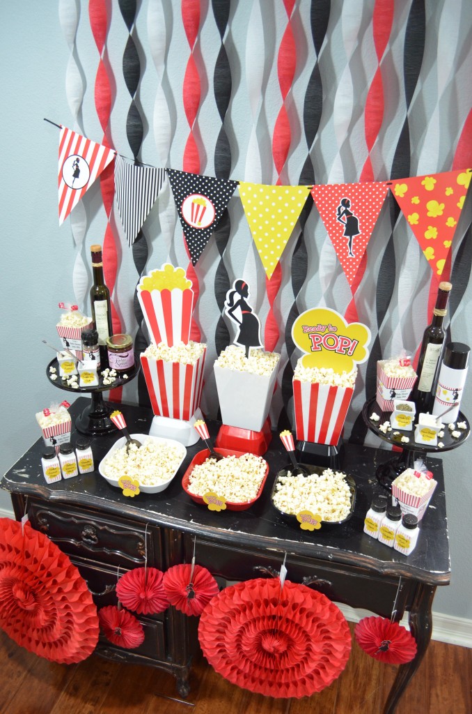 Ready To Pop Baby Shower Red - downview image of popcorn party