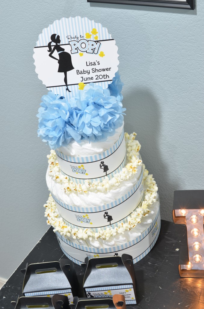 Ready To Pop Blue Diaper Cake with Centerpiece topper