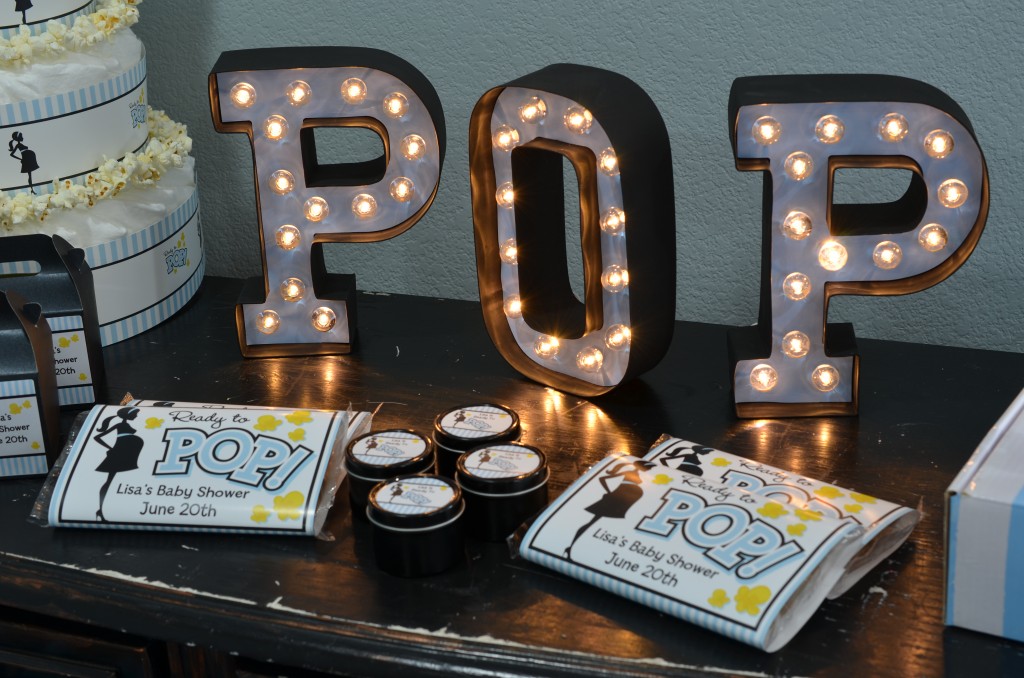 Ready To Pop Blue  POP letters lite up on table