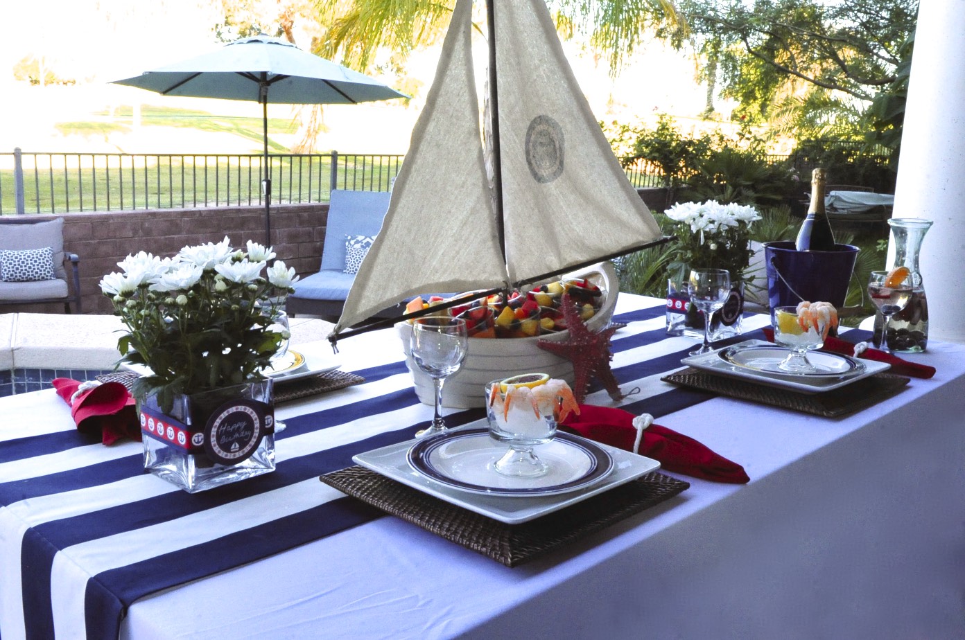 Nautical Birthday Party table decor - Candles and Favors