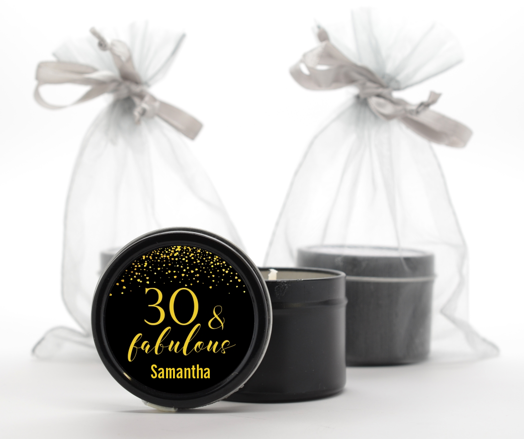  30 & Fabulous Speckles - Birthday Party Black Candle Tin Favors Gold