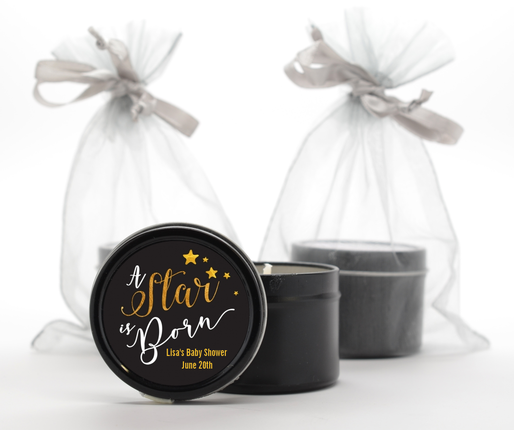  A Star Is Born Gold - Baby Shower Black Candle Tin Favors Option 1