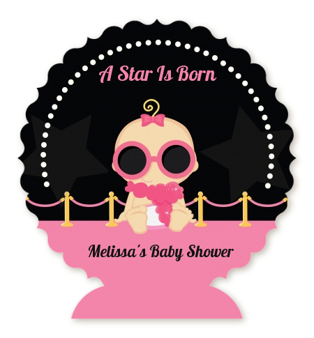  A Star Is Born Hollywood Black|Pink - Personalized Baby Shower Centerpiece Stand Blonde Hair