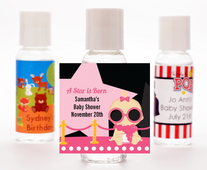  A Star Is Born Hollywood Black|Pink - Personalized Baby Shower Hand Sanitizers Favors Caucasian Blonde Hair