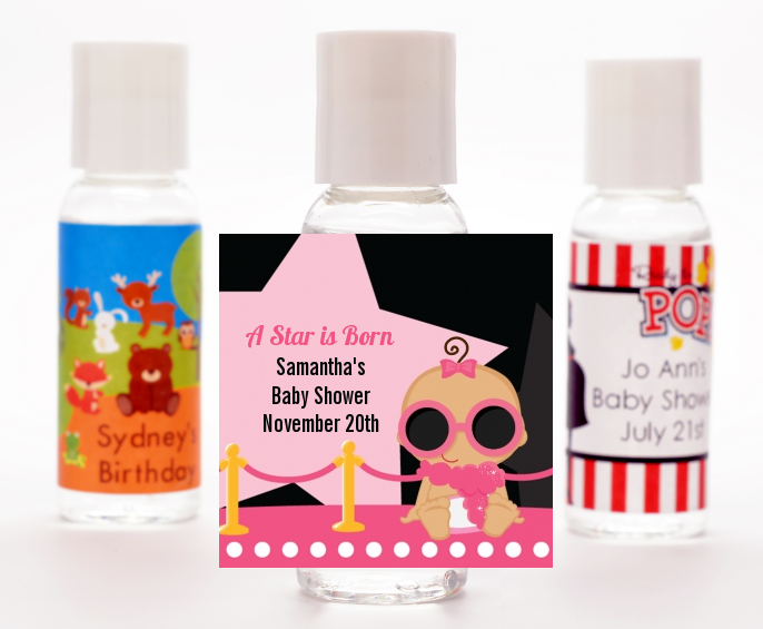  A Star Is Born Hollywood Black|Pink - Personalized Baby Shower Hand Sanitizers Favors Caucasian Blonde Hair