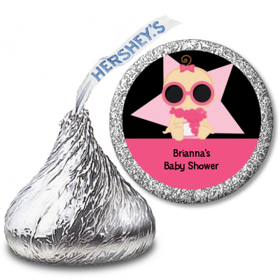  A Star Is Born Hollywood Black|Pink - Hershey Kiss Baby Shower Sticker Labels African American