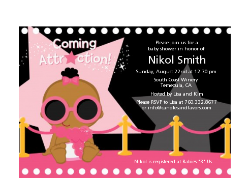  A Star Is Born Hollywood Black|Pink - Baby Shower Petite Invitations African American
