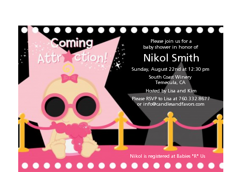  A Star Is Born Hollywood Black|Pink - Baby Shower Petite Invitations African American
