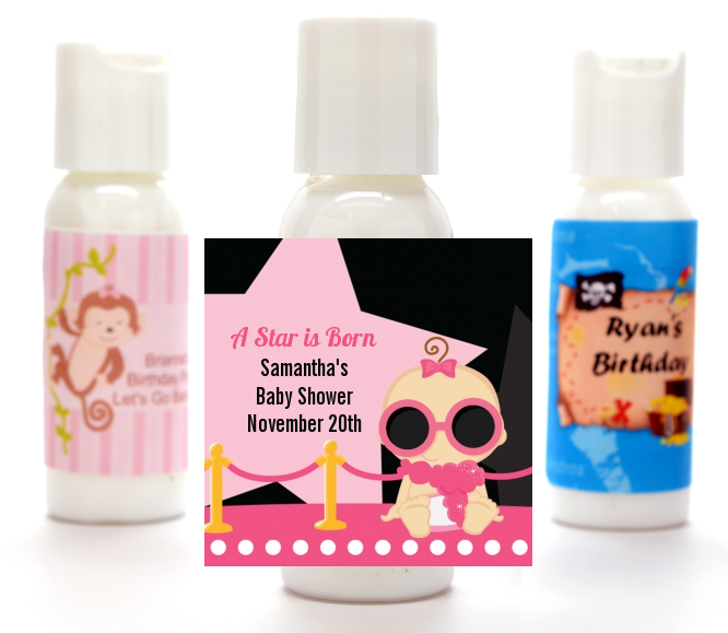  A Star Is Born Hollywood Black|Pink - Personalized Baby Shower Lotion Favors Caucasian Blonde Hair