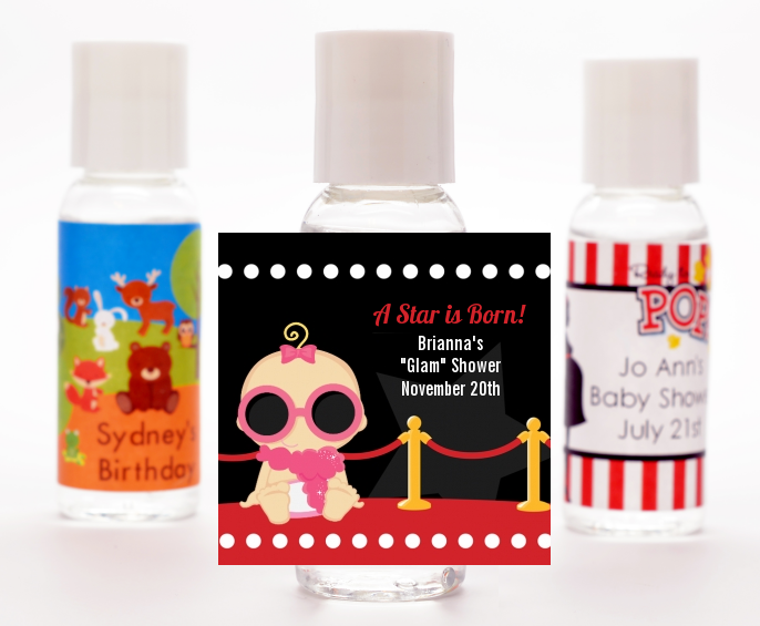  A Star Is Born Hollywood &reg; - Personalized Baby Shower Hand Sanitizers Favors Caucasian