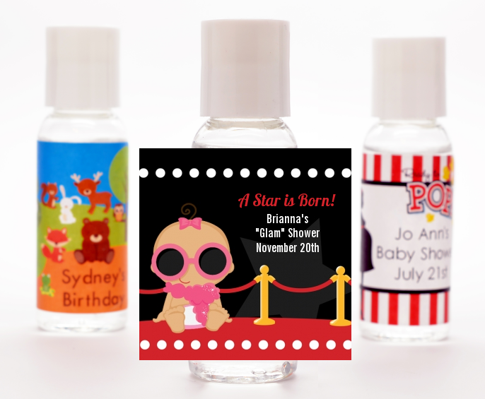  A Star Is Born Hollywood &reg; - Personalized Baby Shower Hand Sanitizers Favors Caucasian