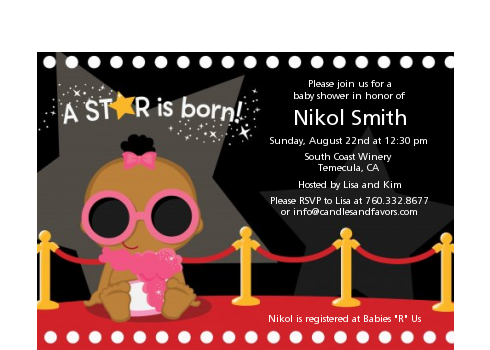  A Star Is Born!® Hollywood - Baby Shower Petite Invitations African American Boy
