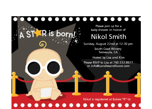  A Star Is Born!® Hollywood - Baby Shower Petite Invitations African American Boy