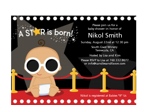 A Star Is Born!® Hollywood - Baby Shower Petite Invitations African American Boy