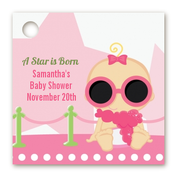  A Star Is Born Hollywood White|Pink - Personalized Baby Shower Card Stock Favor Tags African American