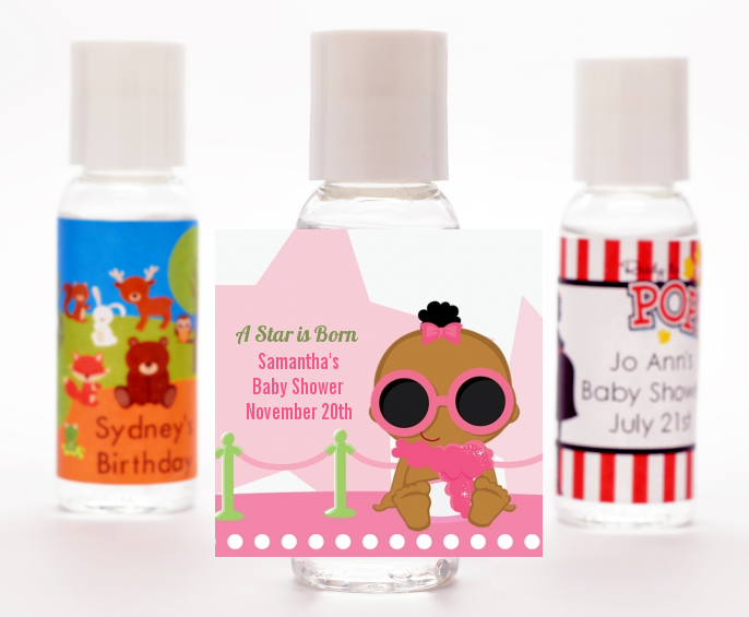 A Star Is Born Hollywood White|Pink - Personalized Baby Shower Hand Sanitizers Favors African American