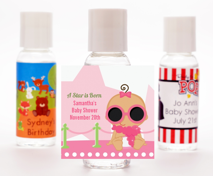  A Star Is Born Hollywood White|Pink - Personalized Baby Shower Hand Sanitizers Favors African American