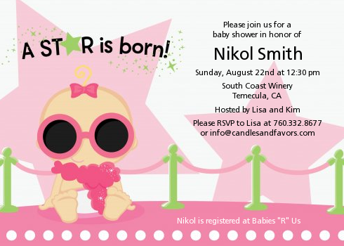  A Star Is Born!® Hollywood White|Pink - Baby Shower Invitations Blonde Hair
