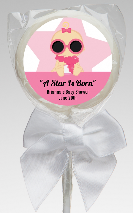  A Star Is Born Hollywood White|Pink - Personalized Baby Shower Lollipop Favors Blonde Hair