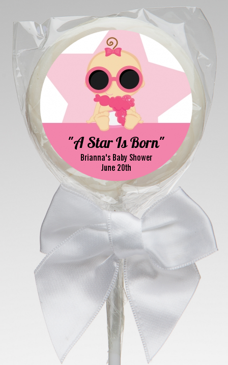  A Star Is Born Hollywood White|Pink - Personalized Baby Shower Lollipop Favors Blonde Hair