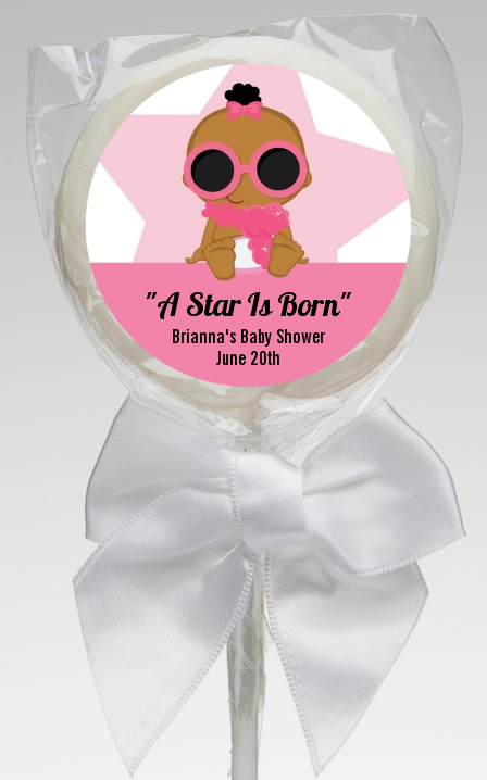  A Star Is Born Hollywood White|Pink - Personalized Baby Shower Lollipop Favors Blonde Hair