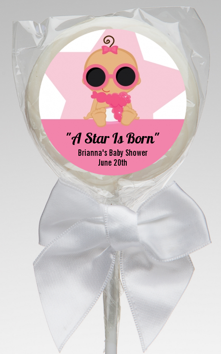  A Star Is Born Hollywood White|Pink - Personalized Baby Shower Lollipop Favors Blonde Hair