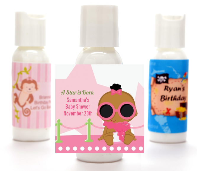  A Star Is Born Hollywood White|Pink - Personalized Baby Shower Lotion Favors African American