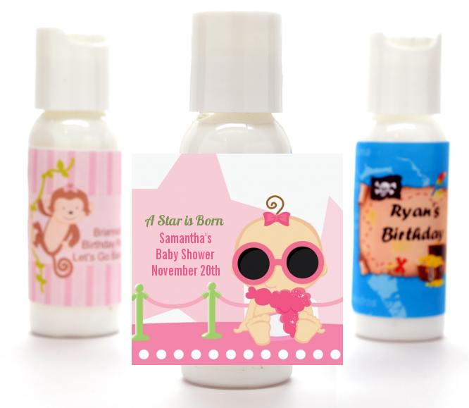  A Star Is Born Hollywood White|Pink - Personalized Baby Shower Lotion Favors African American