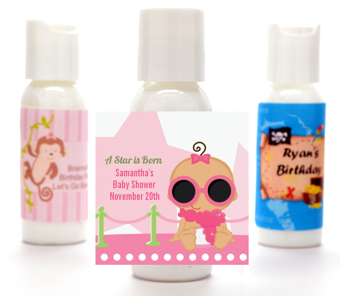  A Star Is Born Hollywood White|Pink - Personalized Baby Shower Lotion Favors African American