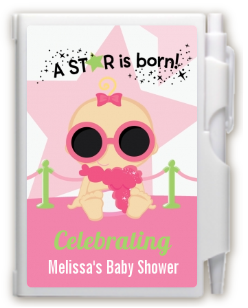  A Star Is Born Hollywood White|Pink - Baby Shower Personalized Notebook Favor Blonde Hair