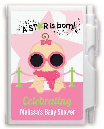  A Star Is Born Hollywood White|Pink - Baby Shower Personalized Notebook Favor Blonde Hair