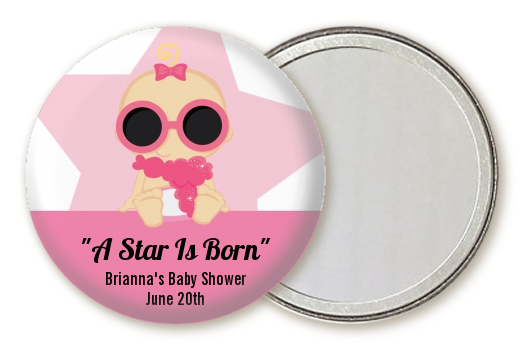  A Star Is Born Hollywood White|Pink - Personalized Baby Shower Pocket Mirror Favors Blonde Hair