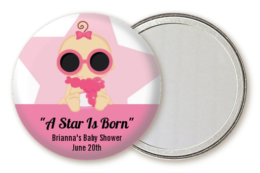  A Star Is Born Hollywood White|Pink - Personalized Baby Shower Pocket Mirror Favors Blonde Hair