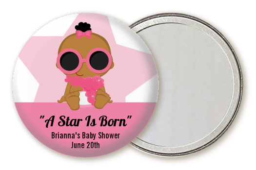  A Star Is Born Hollywood White|Pink - Personalized Baby Shower Pocket Mirror Favors Blonde Hair