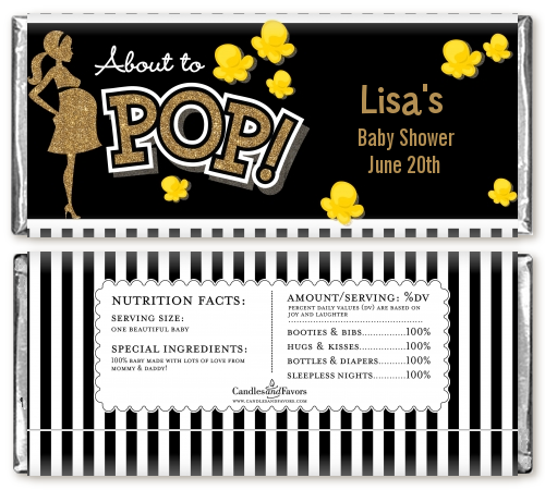  About To Pop Gold Glitter - Personalized Baby Shower Candy Bar Wrappers Option 1