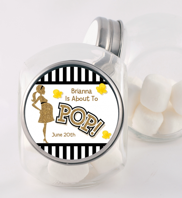  About To Pop Gold Glitter - Personalized Baby Shower Candy Jar Option 1