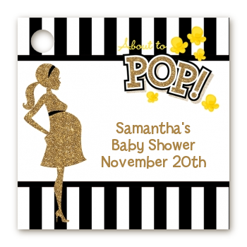  About To Pop Gold Glitter - Personalized Baby Shower Card Stock Favor Tags Option 1