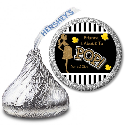  About To Pop Gold Glitter - Hershey Kiss Baby Shower Sticker Labels Option 1
