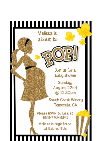  About To Pop Gold Glitter - Baby Shower Petite Invitations Option 1