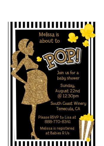  About To Pop Gold Glitter - Baby Shower Petite Invitations Option 1