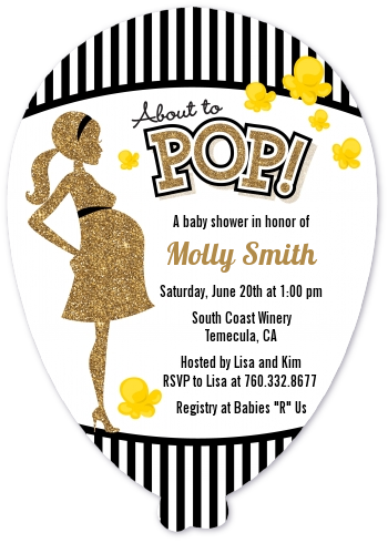  About To Pop Gold Glitter - Baby Shower Shaped Invitations Option 1