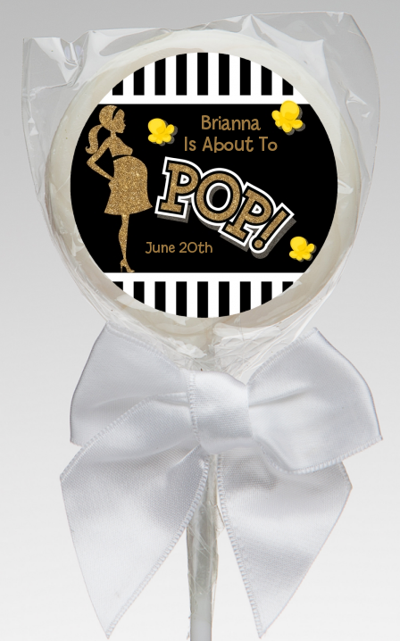  About To Pop Gold Glitter - Personalized Baby Shower Lollipop Favors Option 1